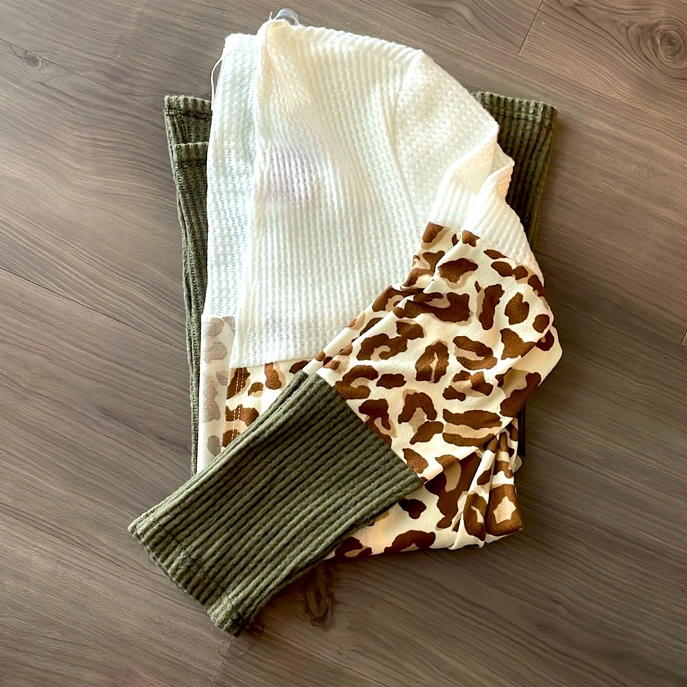 Large White, Cheetah, and olive green long sleeve cardigan